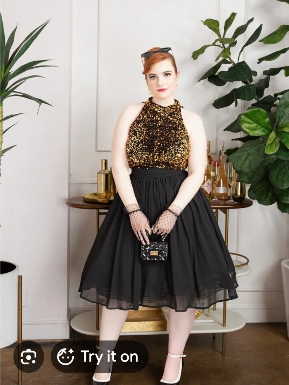 NWT/ Retro Stage Black 1950s Gold Glitter Patchwork Dress XXL